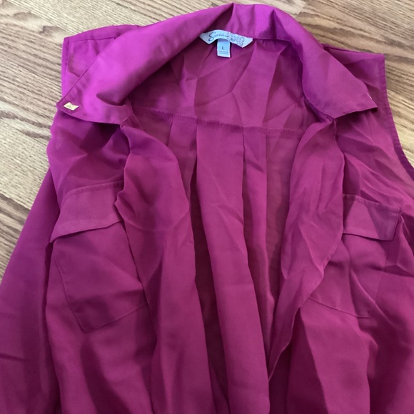 Speechless Fuchsia Sleeveless Semi Sheer Hi~Lo Twist Front Blouse Size L - Picture 3 of 5